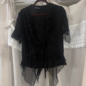 Pretty Angel Black Sheer Ruffled Blouse